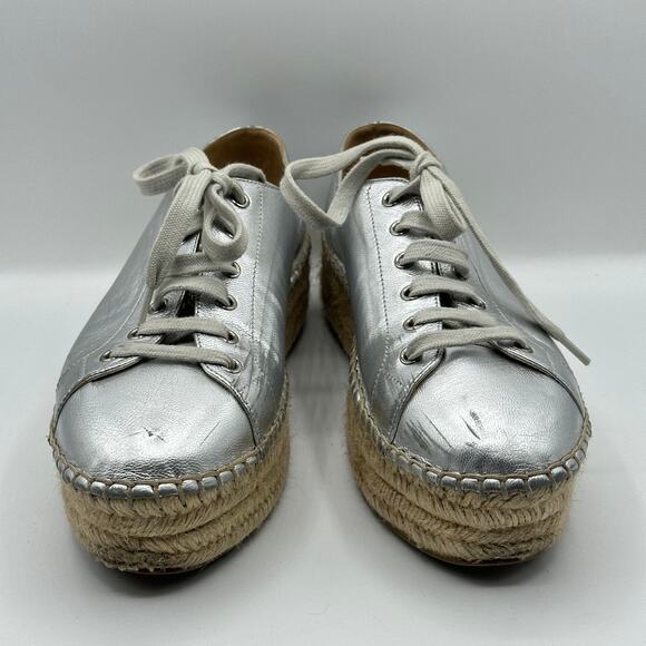 PRADA Metallic Silver Napa Platform Espadrille Sneaker Sz 40 / 10 $730 - Picture 3 of 10